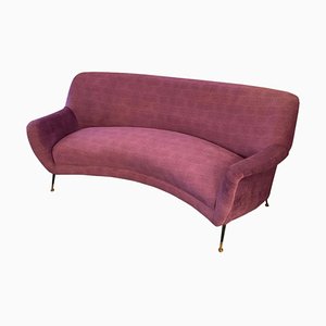 Italian Gigi Radice Style Purple Velvet & Brass Curved Sofa 1960s