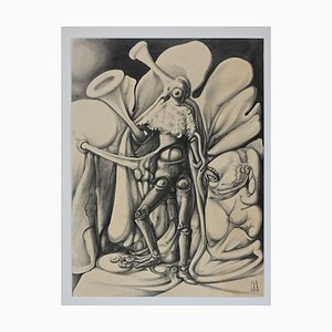 Antonio De Totero, Fantastic Figure, Pencil and Carbon, 1979