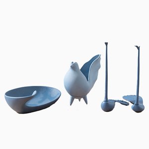 Accessori per la casa in ceramica blu di Lineasette Ceramiche, inizio XXI secolo, set di 4