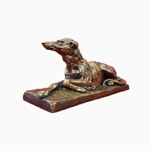 Antike Art Deco Skulptur, Kleiner Windhundhund, Bronze des 20. Jh