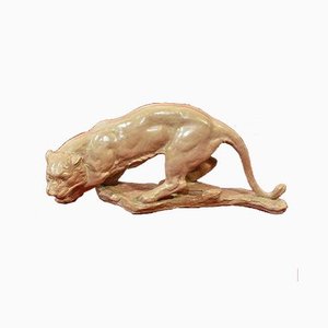 Art Deco Skulptur, Kleiner Panther, 20. Jh., Terrakotta