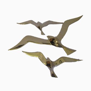 Decorazioni da parete vintage con uccelli in ottone, set di 3