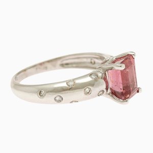 Emerald-Cut Pink Tourmaline & Brilliant-Cut Diamond Ring, 1990s