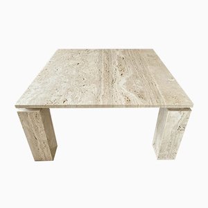 Table Basse Beige en Travertine et Marbre, Italie, 1970s