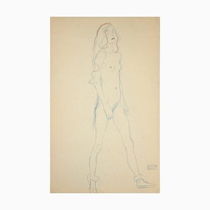 (nachher) Gustav Klimt - Akt eines jungen Mädchens - Collotypie Druck - 1919