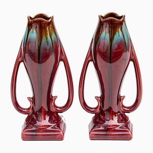 Art Nouveau Style Floral Vases, 1970s, Set of 2