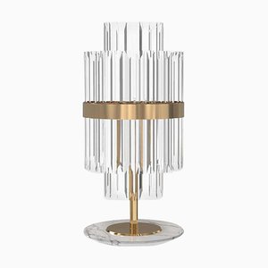 Table Lamp in Brass and Crystal Glass with Marble Base