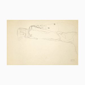 (after) Gustav Klimt - Nu Fusain Nu - Impression de Colotype Vintage - 1919