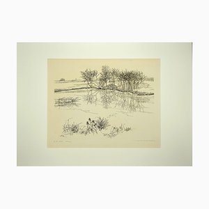 Andre Roland Brudieux, The Pond, Etching, Mid-20th Century
