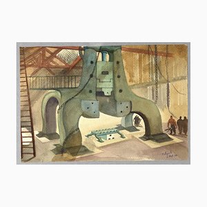 Jean-Raymond Delpech, Factory, Aquarelle, 1939