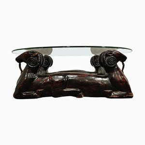 Carved Double Ram Head Coffee Table, 1980s
