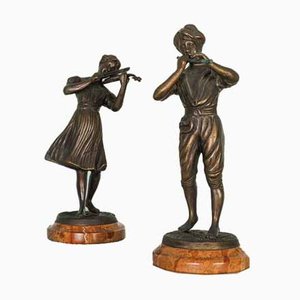 Estatuas vintage de bronce, década de 1800. Juego de 2