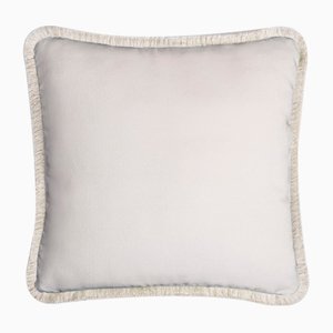 Happy Pillow Soft Velvet Cushion with Fringe White-White by Lorenza Briola for Lo Decor