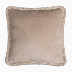 Happy Pillow Soft Velvet Cushion with Fringe Beige-Beige by Lorenza Briola for Lo Decor