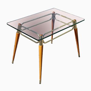 Table Basse en Érable & Laiton avec Plateau en Verre, Italie, 1950s