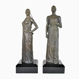 Sculptures en Bronze, Couple Massaï, 20ème Siècle, Set de 2