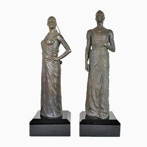 Sculture in bronzo, coppia Masai, XX secolo, set di 2