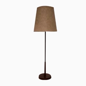 Lampada da terra con base in teak e paralume beige in lana, anni '70