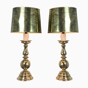 Large Antique Brass Table Lamps, 1950s, Set of 2