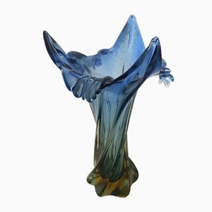 Vase en Verre de Murano Bleu et Jaune de Seguso, 1950s