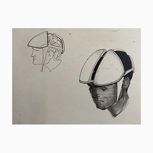 Helmeted man 2" drawing for NASA - Raymond Loewy and William Snaith 1968