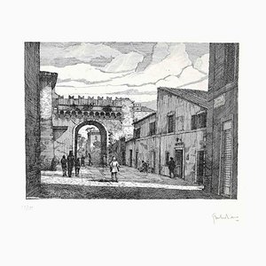 Giuseppe Malandrino, Rome-Port Settimiana, Etching, 1970s