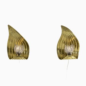 Swedish Brass Wall Lamps, Set of 2