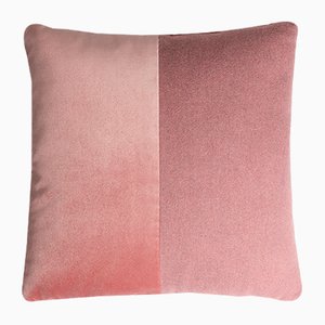 Happy Double Velvet and Wool Cushion with Pink Solid Velvet Reverse by Lorenza Briola for Lo Decor