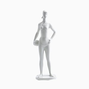 Statua Porcelaine vintage bianca di # Woman, Cecoslovacchia, anni '60