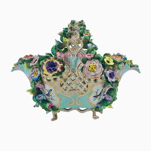 Cesto antico in porcellana con fiori di Meissen, inizio XIX secolo