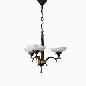 Antique Gilt Brass and Opal Ceiling Lamp by Dagobert Peche