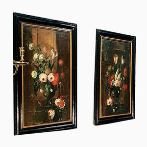 18th Century Dutch School, Flowers Bouquet, Oil on Canvas, Set of 2