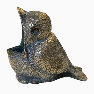 Cenicero italiano antiguo en forma de pájaro de latón, años 20