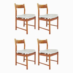 Sedie da pranzo in pelle color azzurro chiaro patinato di Ilmari Tapiovaara per La Permanente Mobili Cantù, 1957, set di 4