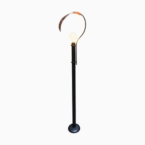 Floor Lamp in Black Painted Metal and Large Copper Leaf, 1980s