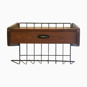 Bedside Table in Walnut with Black Metal Magazine Rack from Pizzetti Roma