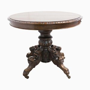 French Late 19th-Century Side Table Grotesque Pedestal Table, Carved Oak