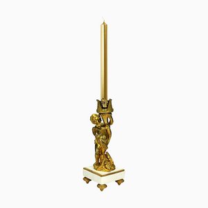 Napoleon III Style Candlestick in White Marble and Fire-Gilt Bronze, 1860s