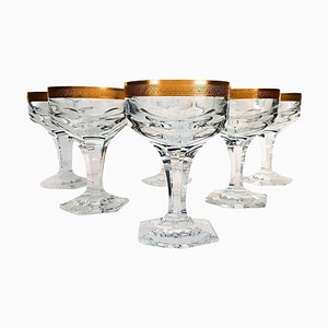 Clear Crystal Goblets with Gilded and Etched Band from Moser, Set of 6
