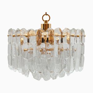 Modernist Three-Tiered Textured Glass Chandelier from Kalmar