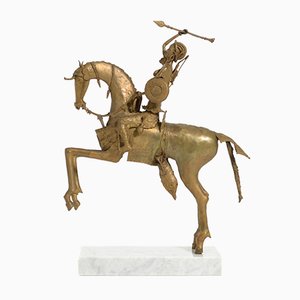 Sculpture Tribal Africain en Bronze - Guerrier Féminin sur un Cheval