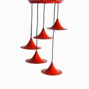 Red Lacquered Metal Cone Ceiling Lamps from Fog & Mørup, 1960s, Set of 5