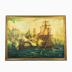 Peinture Vintage de la Bataille de Trafalgar Galleon, Cadre en Bois