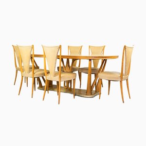 Tavolo da pranzo e sedie nello stile di Vittorio Dassi, anni '40, set di 7