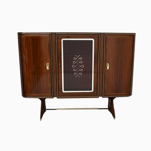 Mueble bar italiano Mid-Century moderno de latón y caoba de Gio Ponti, años 50