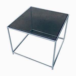 Tavolino elegante in metallo e quadrata in vetro fumé, anni '70