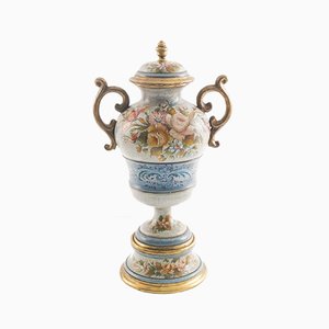 Grand Vase Floral et Doré par G. Nico pour Bassano, 1800s