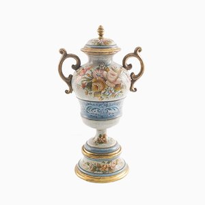 Large Floral & Gold Vase by G. Nico for Bassano, 1800s