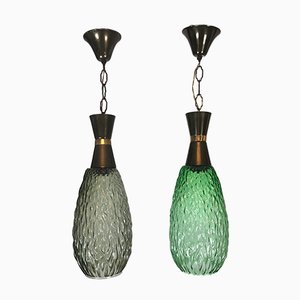 Italian Metal & Glass Pendant Lamps, 1960s, Set of 2