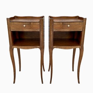 French Walnut Nightstands with Drawer & Open Shelf, 1950s, Set of 2